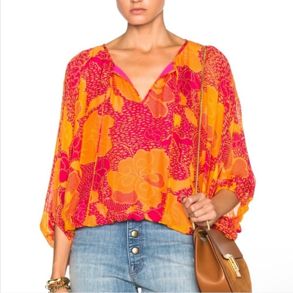 Diane Von Fustenberg Emilia Silk Floral Blouse Size P
